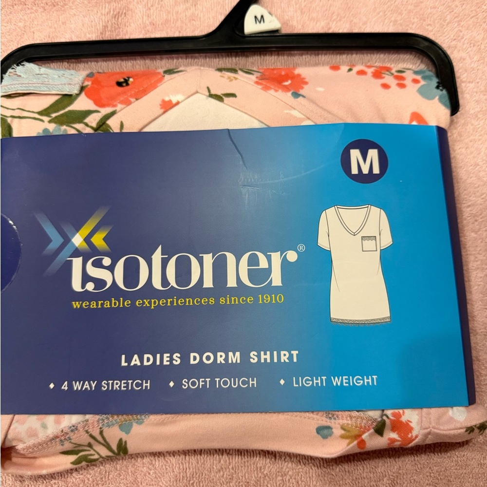 Isotoner Pink Floral Ladies Dorm Shirt - Size M